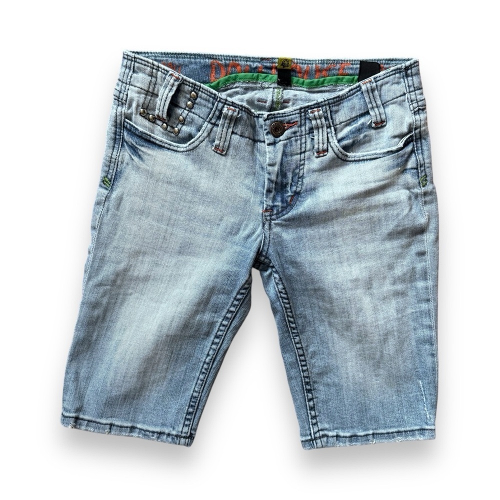 Dollhouse Light Blue Denim Low-Waisted Bermuda Shorts With Studded Detail Size 5